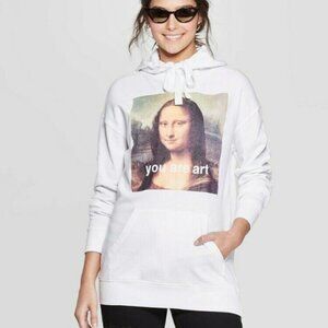 💸 Mighty Fine Mona Lisa You Are Art White Long Sleeve Hoodie Sweatshirt Size XS